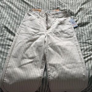 Kensie Beige and White Striped Wide-Leg Pants